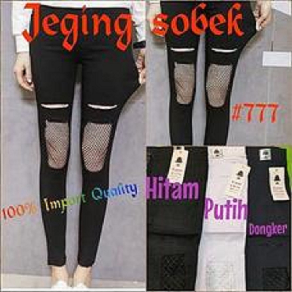 [Jegging Sobek BC]Celana wanita Cotton PUTIH/HITAM/NAVY