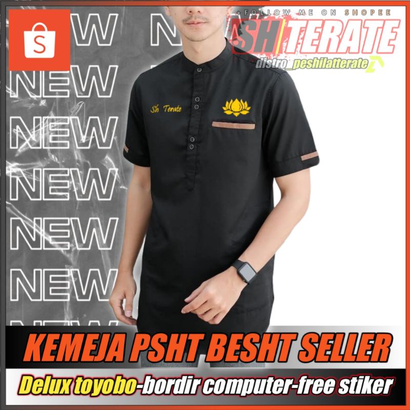 KEMEJA PSHT KATUN TOYOBO BORDIR TERATE BUNGA GOLD  ORIGINAL DISTRO - KEMEJA PSHT TERBARU
