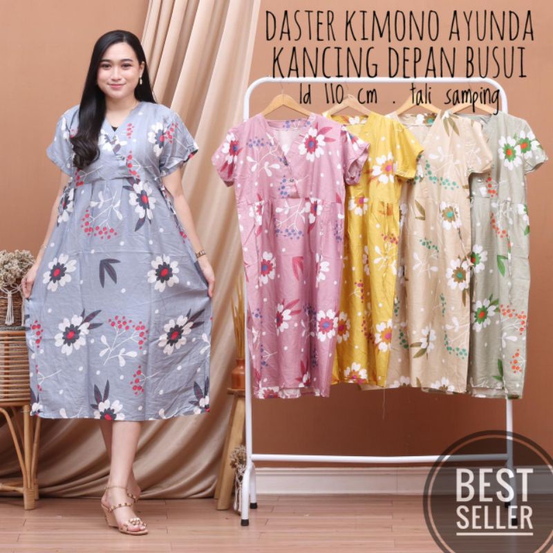 Daster Kimono Centini Kancing Depan Busui Bumil Bahan Rayon Halus Adem Lengan Pendek