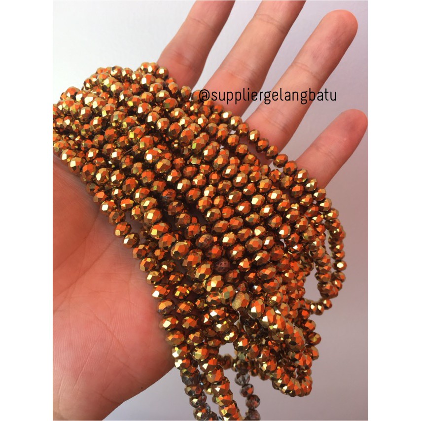 Crystal Ceko Doff 6mm GOLD EMAS kristal renceng donat rondelle online aksesoris fashion wanita craft