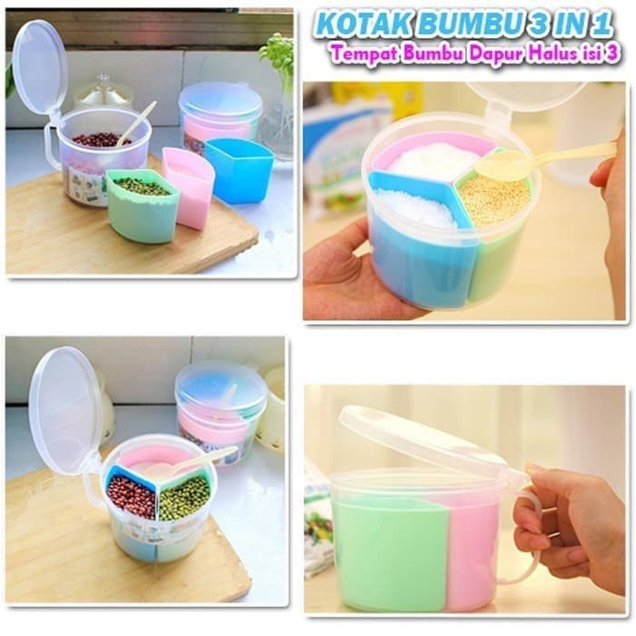 Toples Bumbu Set 3 In 1 - Toples Susu Bumbu Dapur Plastik Wadah Penyimpanan Dapur Serbaguna