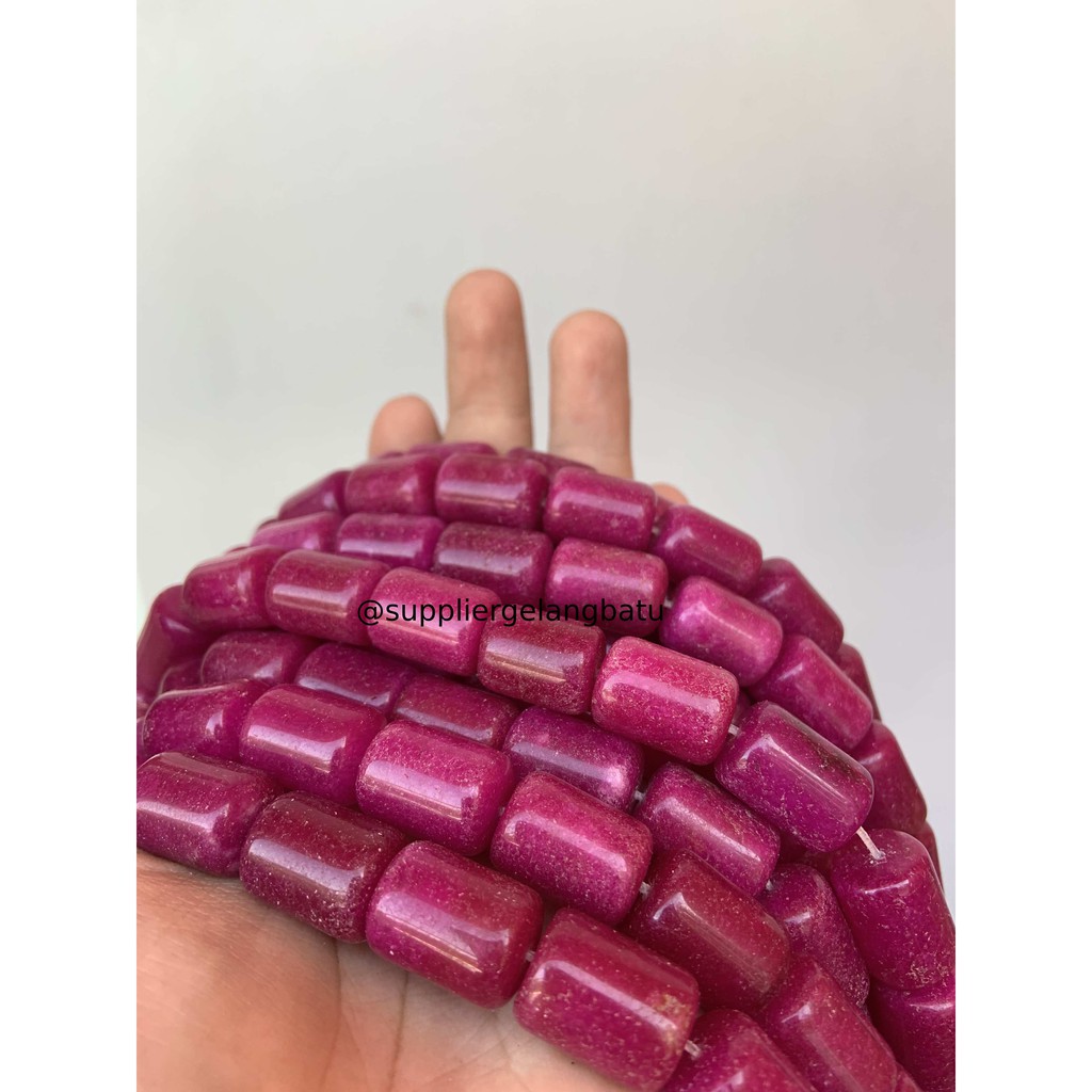 bahan renceng batu ungu lavender agate tabung 14mm gelang kalung