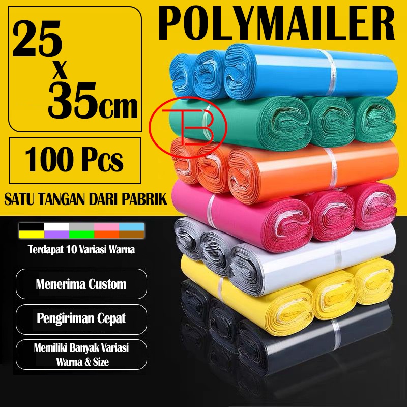 Jual Kantong Plastik Packing Polymailer 25x35cm Isi 100 Pcs Warna Warni Glossy Tebal Premium 6129