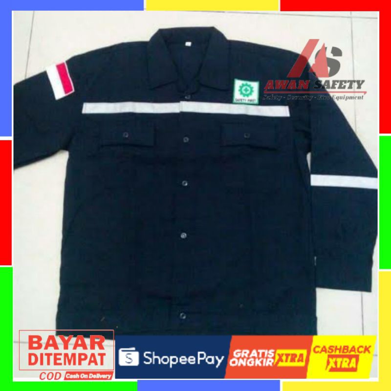 Baju Safety Lengan Panjang K3 Proyek/ Kemeja Sefty Kerja K3 Lapangan Bahan Drill Logo