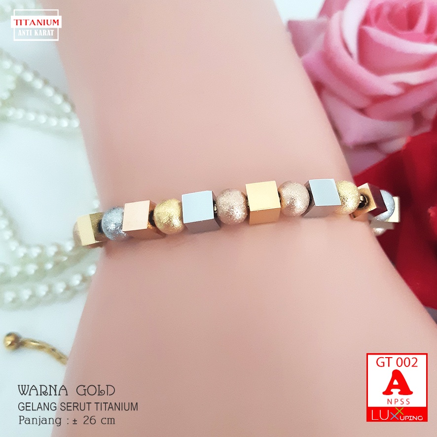 GT 002 Gelang Serut Titanium Kupu Cantik Premium  Gelang Stainless Steel Anti Karat Perhiasan Imitasi Anti Karat Selamanya Gelang Stainless Mas Gold Rose Gold Gelang Kupu  Luxx Xuping