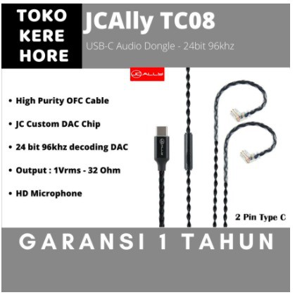 JCAlly TC08 USB- C Earphone Cable with MIC - 2Pin Type C