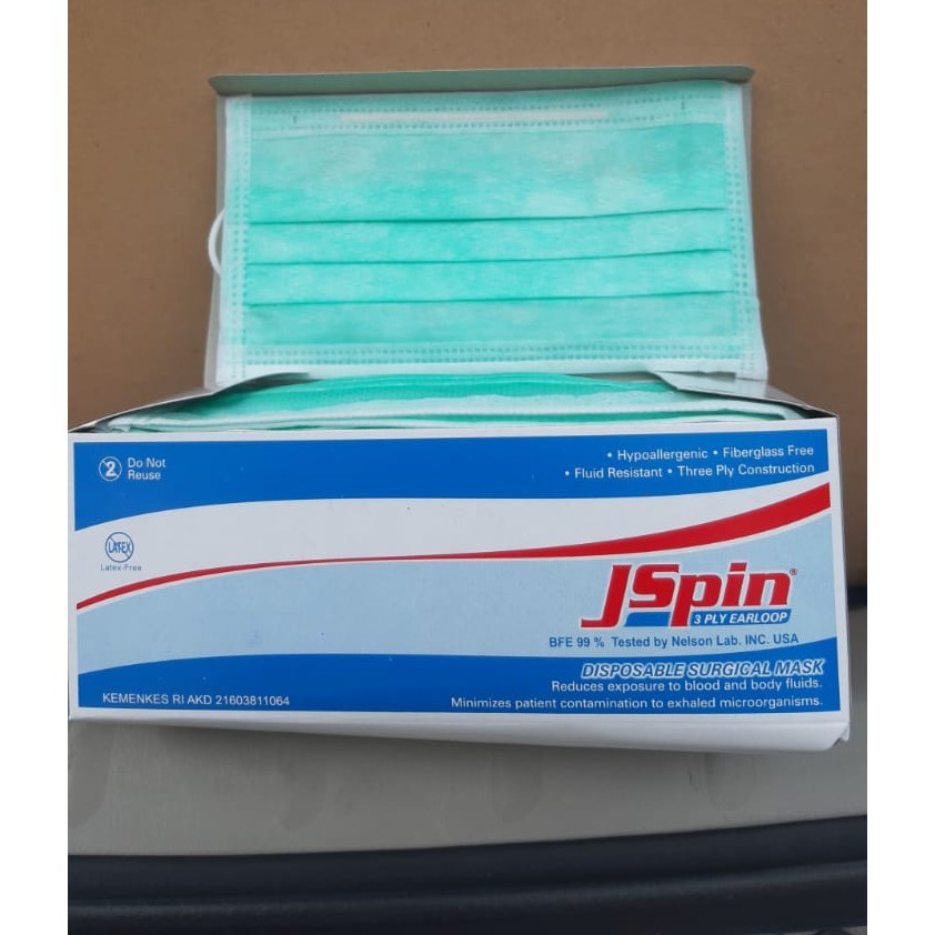 Masker Medis/surgical/bedah Merk JSPIN 3ply  Murah (earloop)