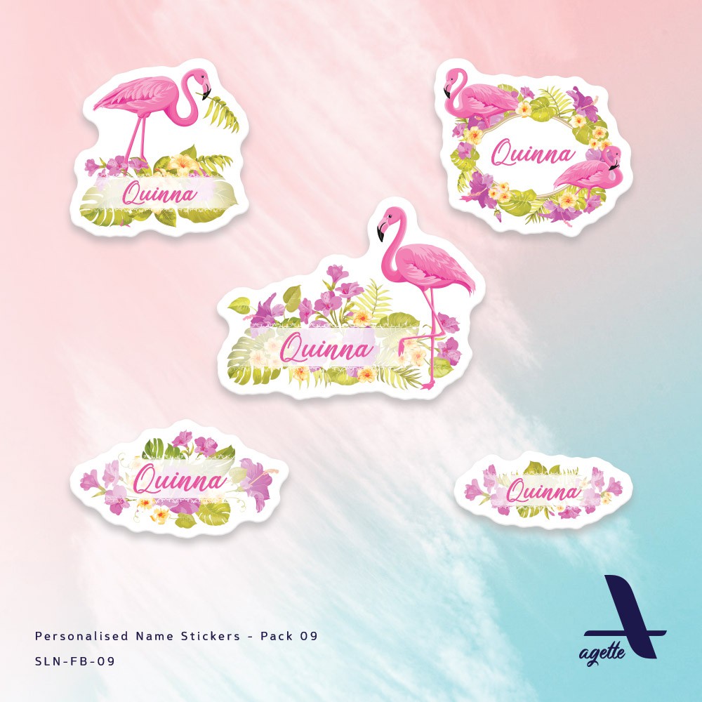 

120 PCS - Stiker Label Nama Flamingo Bird - 09 - Laminasi - Waterproof