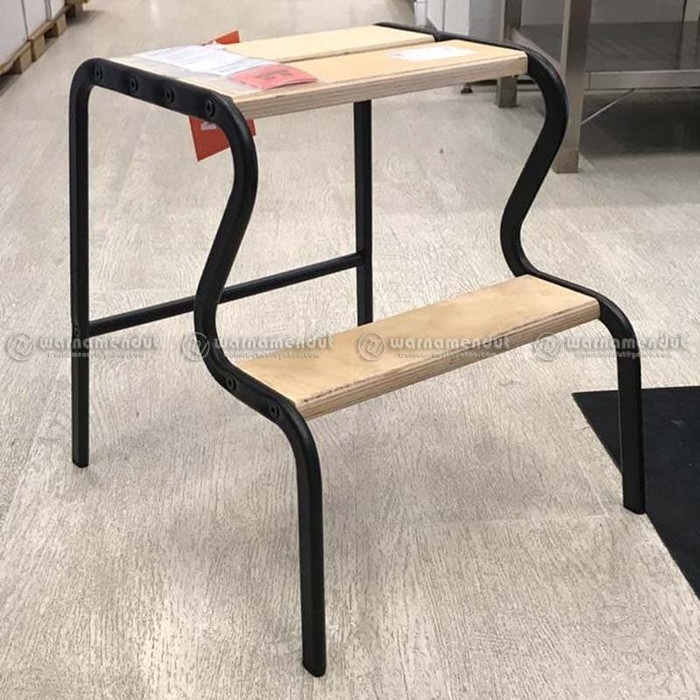 WEO IK40472955 Bangku tangga besi dan kayu 2 tingkat dekoratif minimalis