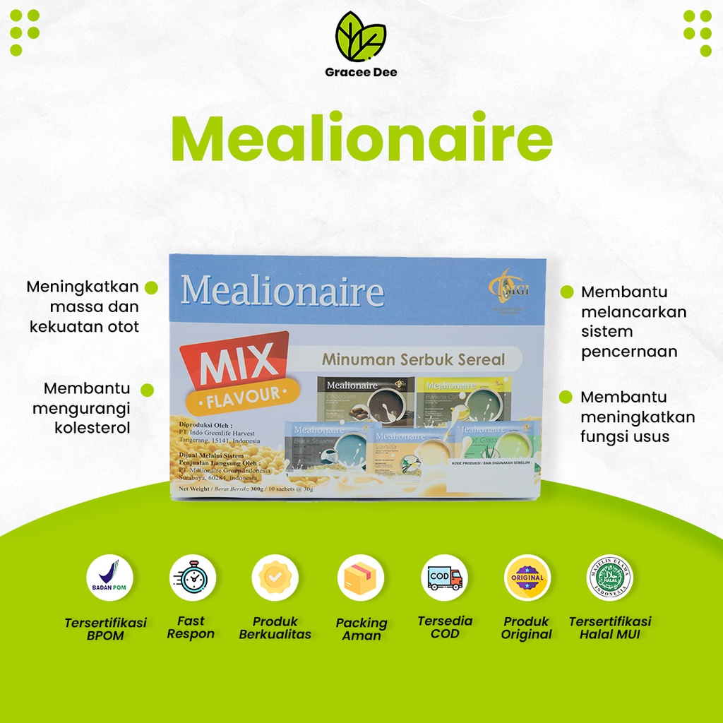 

Mealionaire Sereal Palngsing Penurun Berat Badan MCI Grace Dee Minuman Kesehatan Diet Herbal Original Asli