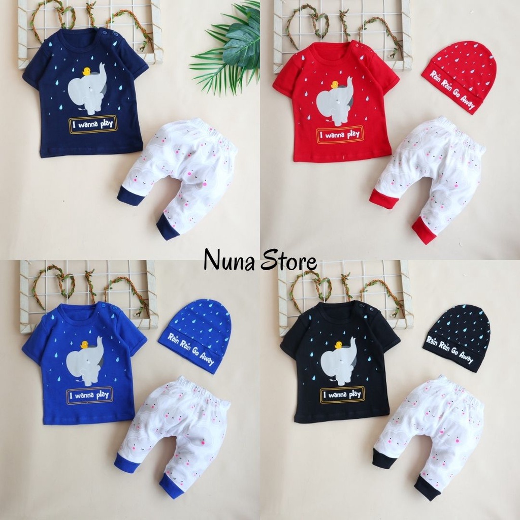 BBB Motif Wanna Play / Setelan Baju Celana Anak Cowok / Laki-laki Usia 6-18 Bulan