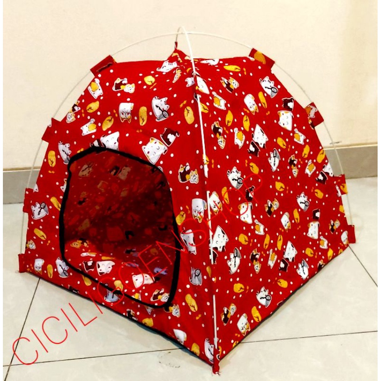 TENDA MOTIF CANTIK kitten Kucing anjing gratis Alas Kasur n mainan pet kandang tent portable praktis lipat nyaman murah