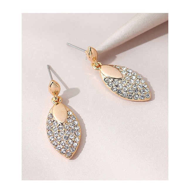 LRC Anting Tusuk Fashion Gold Color Diamond Leaf Alloy Y65521