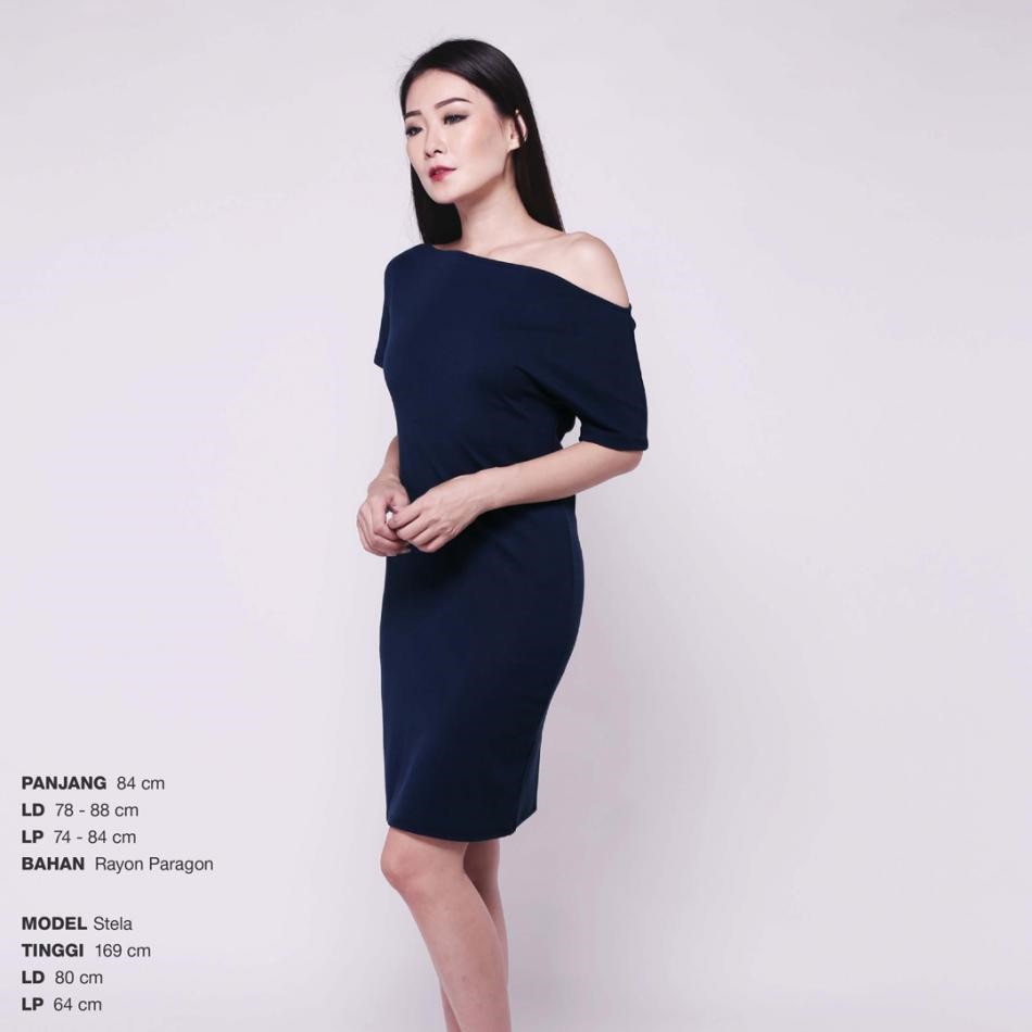 TJ100 - SORAYA DRESS / Dress Sabrina Navy Dongker Dress Pesta Baju Terusan Kekinian