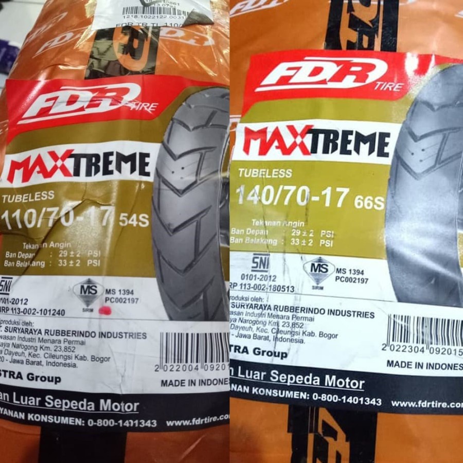 Paketan Ban FDR 110/70-17 & 140/70-17 MAXTREME INTERMEDIATE COMPOUND TUBELESS