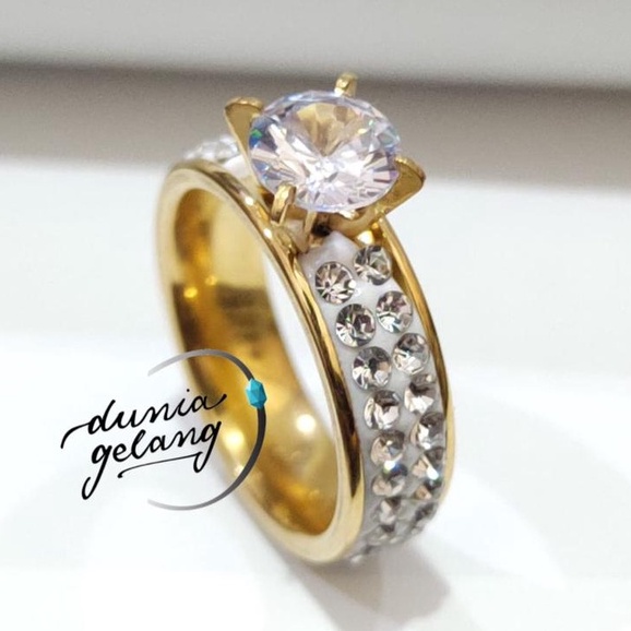 CINCIN TITANIUM PERMATA BERLIAN DIAMOND CINCIN NIKAH TUNANGAN MEWAH ELEGAN