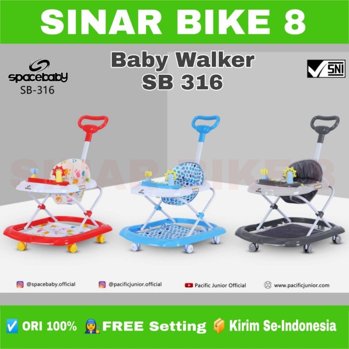 Alat Bantu Jalan Bayi Baby Walker SPACEBABY SB 316 Stir Dorong Musik Lampu Mainan Alas Kaki