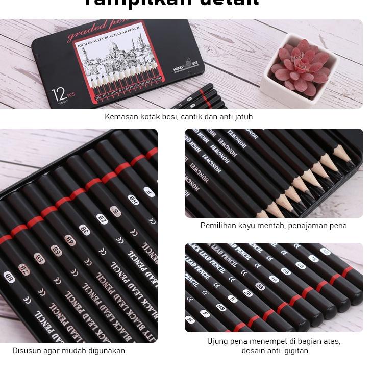 

Trendy 12 pcs Pensil gambar sketsa set lengkap 2H H F B HB 2B 3B 4B 5B 6B 7B 8B Charcoal Pensil Set .,