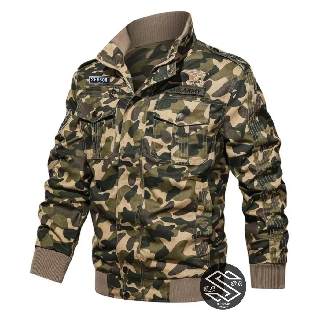 TURUN HARGA ! Jaket Pria Bomber Elegant Camo Army Bahan Canvas Original Distro Bandung - Jaket Bomber Pria