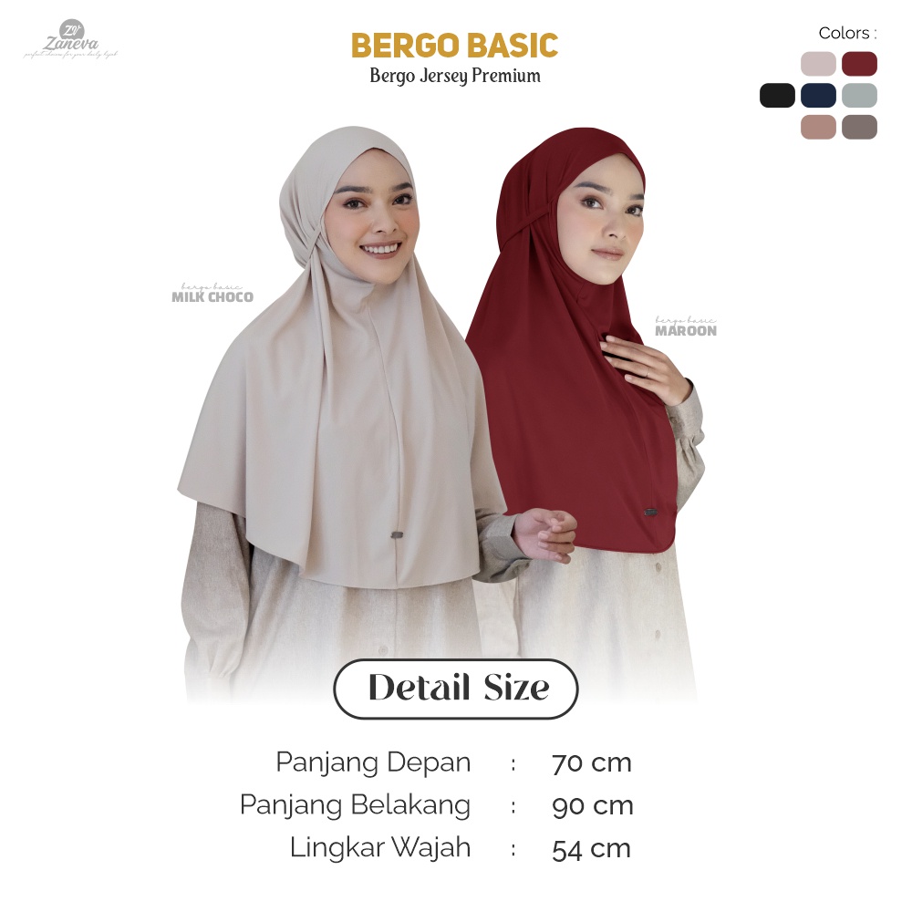 Hijab Bergo Basic By Zaneva Hijab l Bergo Polos l Hijab Jersey Adem