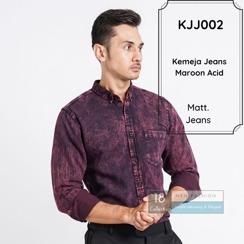 [Bisa COD] Kemeja Jeans Lengan Panjang Pria Slimfit