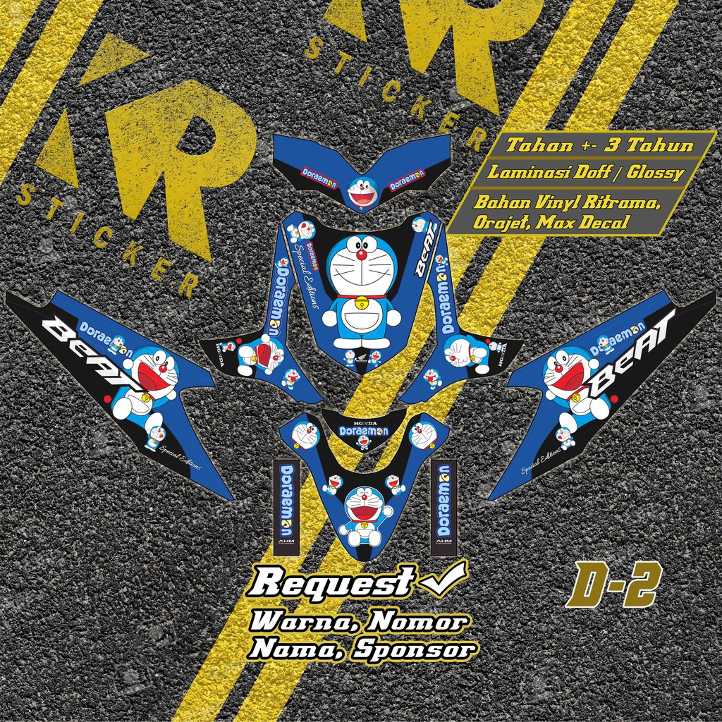 Stiker decal beat Karbu fullbody Doraemon, request warna, nama, nomor, sponsor