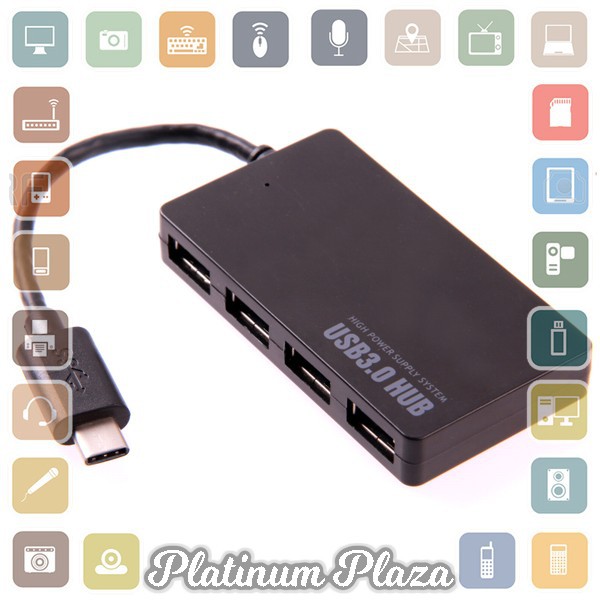 USB Type C to USB 3.0 Hub Adapter 4 Port - Black`60S36E-