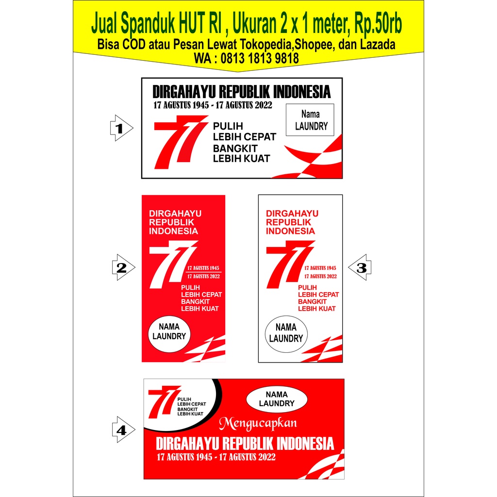 

SPANDUK HUT RI . Rp.50rb. 2 x 1 meter