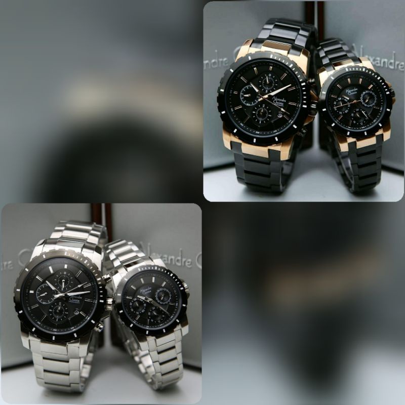 Jam Tangan Couple Alexandre Christie AC 6141 Couple / AC6141 MC Silver Black Rosegold Original