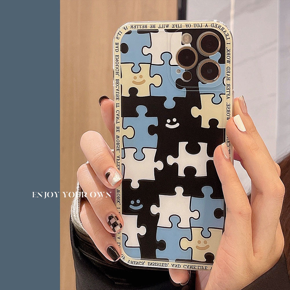 Soft Case Silikon Desain Puzzle Jigsaw Smile Untuk Iphone 7 8 Se 2020 7 + 8 PLUS 11 12 13 PRO MAX