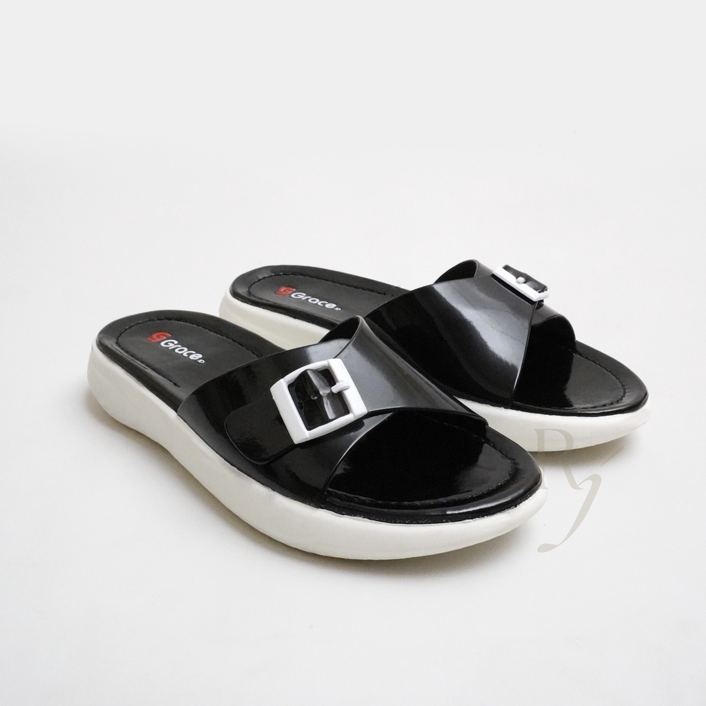 GRACE [AMANDA 401] Sandal Selop Glossy Gesper Wanita Distro Selop Flat Sandal Slop Wanita Ban 2