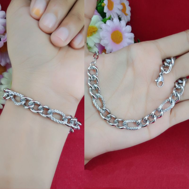 GELANG SILVER TITANIUM/GELANG COWOK/GELANG RANTAI SILVER/TITANIUM/GELANG TITANIUM COWOK/TITANIUM PUT