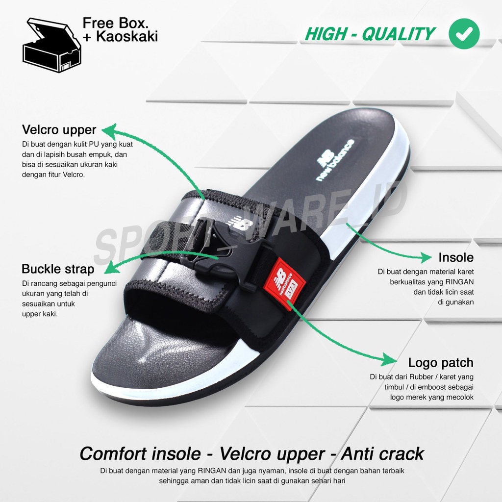Sandal Slop Velcro-Sandal Slide Pria Wanita-Premium-Hitam-3