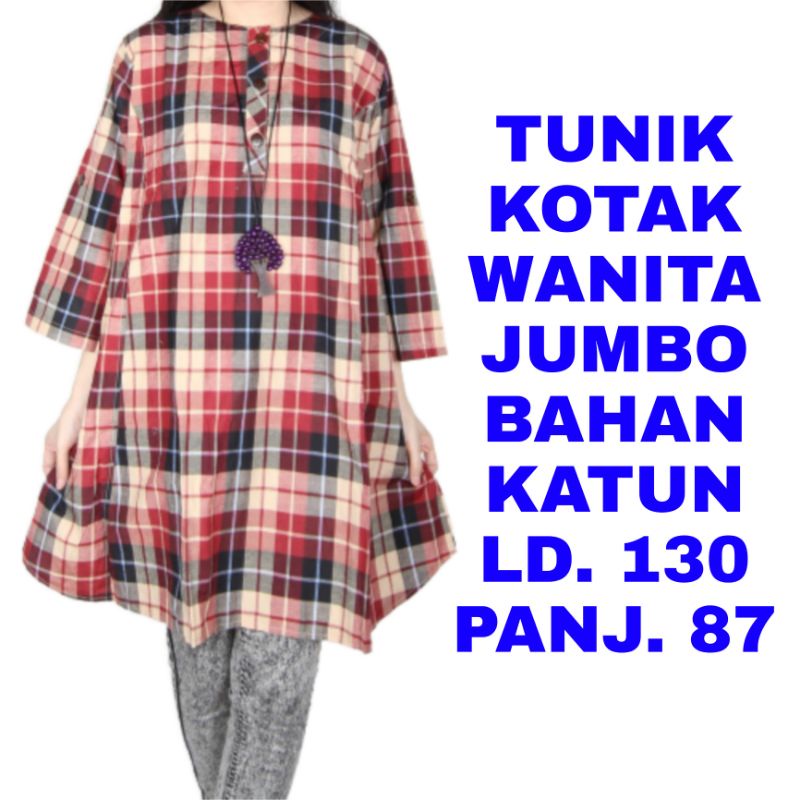 WK TUNIK KOTAK KOTAK WANITA JUMBO BAJU ATASAN MUSLIM CASUAL HIJABER