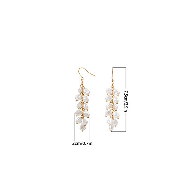 LRC Anting Gantung Fashion Gold Geometric Tassel Shaped Pearl Earrings F72576