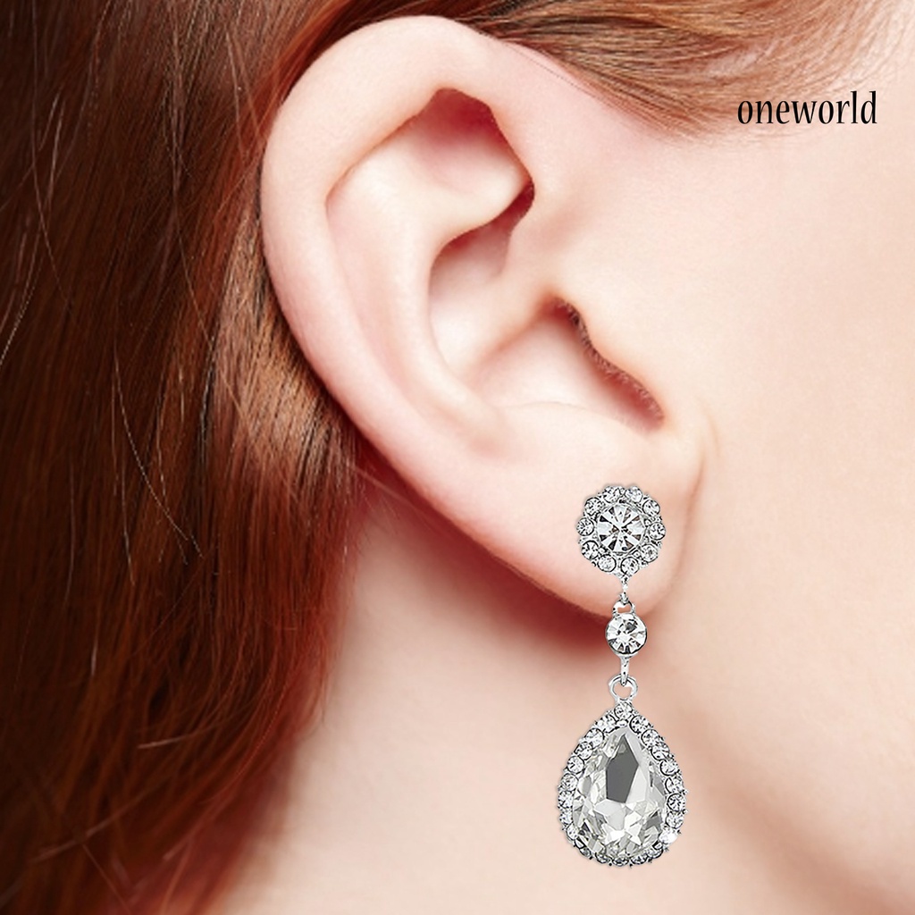 OW@ Women Luxury Water Drop Chandelier Earrings Rhinestone Ear Drops Jewelry for Daily Life