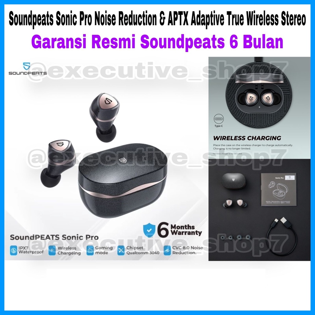 Soundpeats Sonic Pro Noise Reduction &amp; APTX Adaptive True Wireless Stereo - Garansi Resmi Soundpeast 6 Bulan