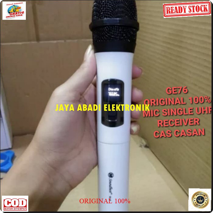 G76 MIKROPHONE SOUNDBEST WIRELESS UHF SINGLE RECEIVER CAS CASAN MINI PROFESIONAL PRO KARAOKE AUDIO SOUND SYSTEM VOKAL PANGGUNG DJ STUDIO ADA BONUS BUSA DAN KARET ANTI JATUH MICNYA BISA DIGUNAKAN SEGALA JENIS AUDIO SUARA BAGUS COCOK BUAT ACARA