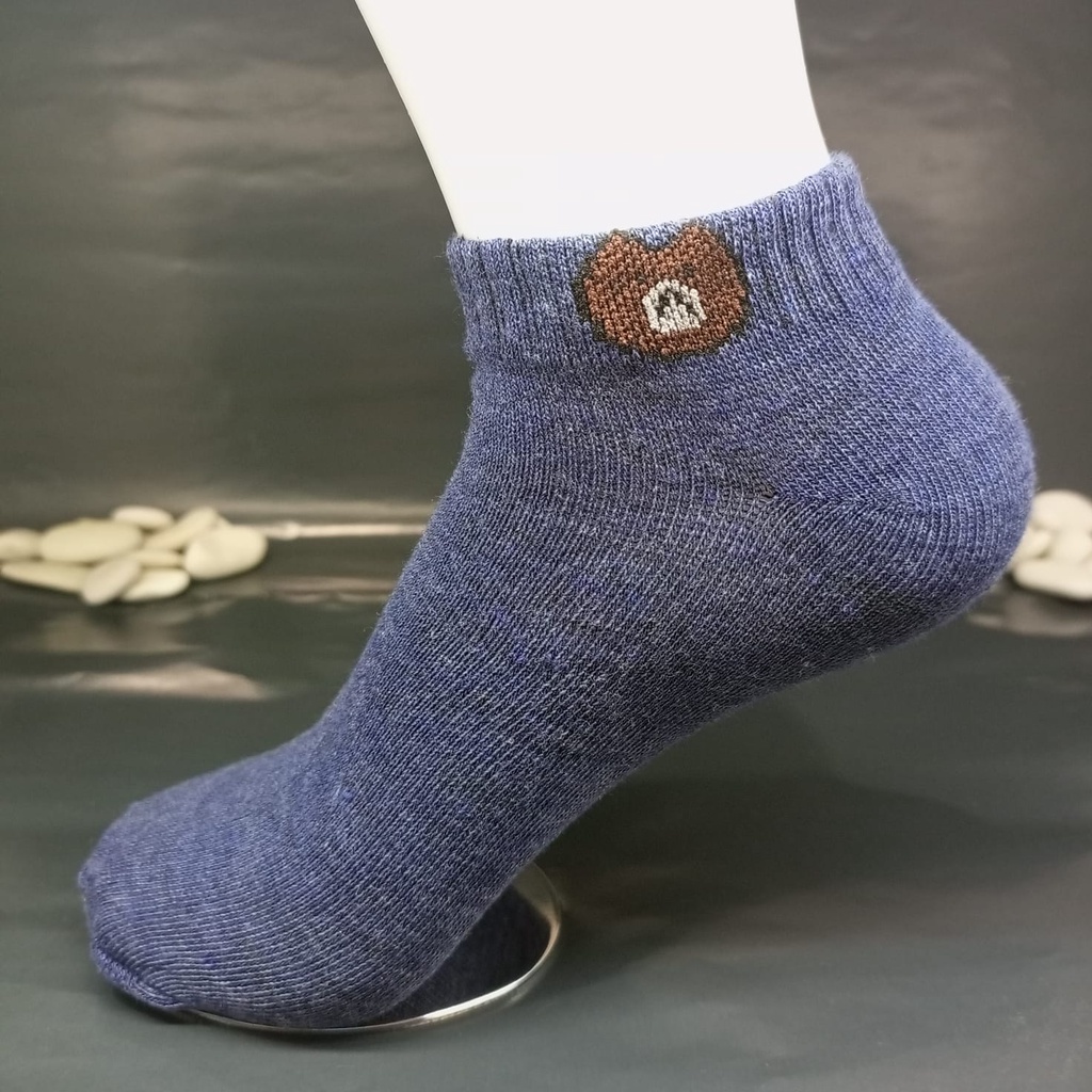 ⭐𝐈𝐇𝐒 𝟎𝟔𝟑⭐️Kaos Kaki Pria Wanita Motif Beruang Kaos Kaki Semata Ankle Socks-4 Biru