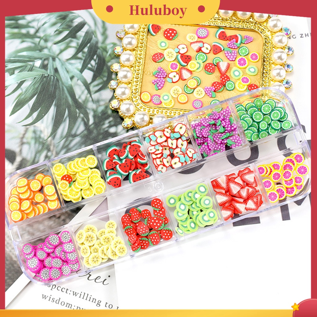 Huluboy Huluboy♡ 1 Kotak Charms Bentuk Buah 3D Warna-Warni Bahan PVC Tahan Air Untuk Dekorasi Manicure