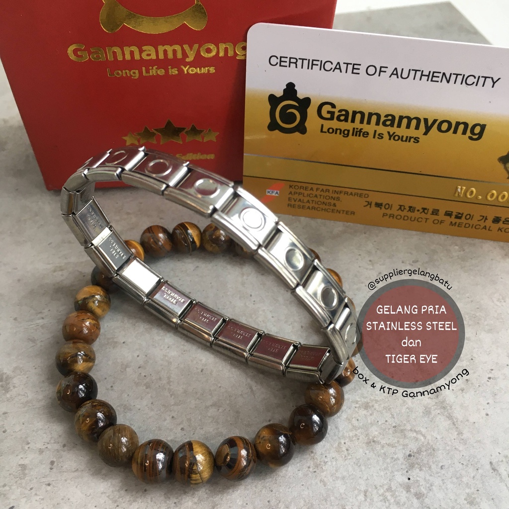 TIGER EYE dan STAINLESS STEEL 316L gelang GANNAMYONG SPECIAL natural