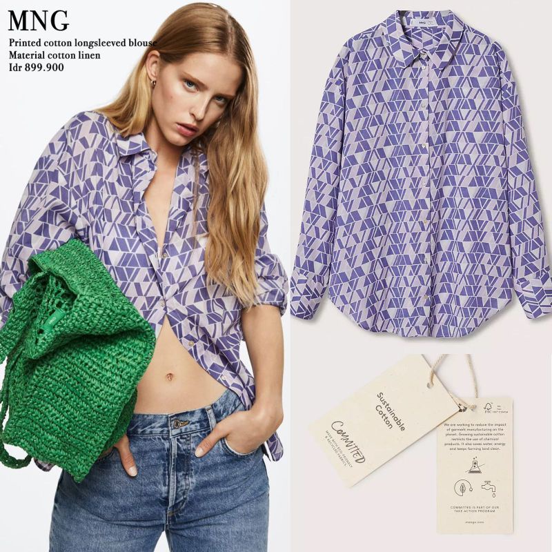 Mng//Zr printed linen blouse