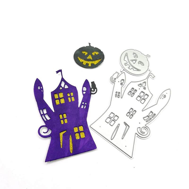 Cetakan Stensil Cutting Dies Motif Rumah Halloween Bahan Metal Untuk Scrapbook / Craft DIY