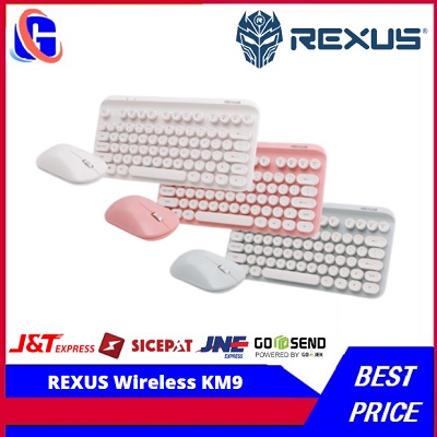 Keyboard Mouse REXUS Wireless KM9 Combo - Mint - Pink - White