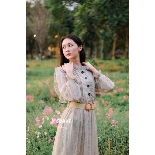 [SOMILA.ID] Etnic Maxi Dress Korea Vintage Outfit Kekinian Chic Shabby