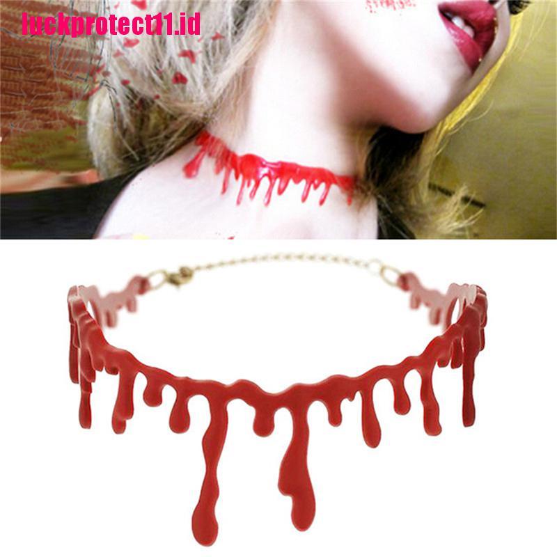 (LUCK) Kalung Choker Model Darah Merah Deathrock Punk Rock Untuk Pesta Halloween