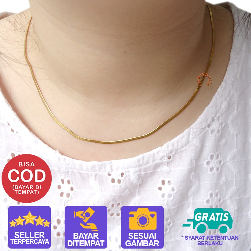 Lovelybutik  Kalung Rantai Titanium Anak Anti Karat  Kalung Titanium Anak Model Belut Pipih Lentur 35 cm