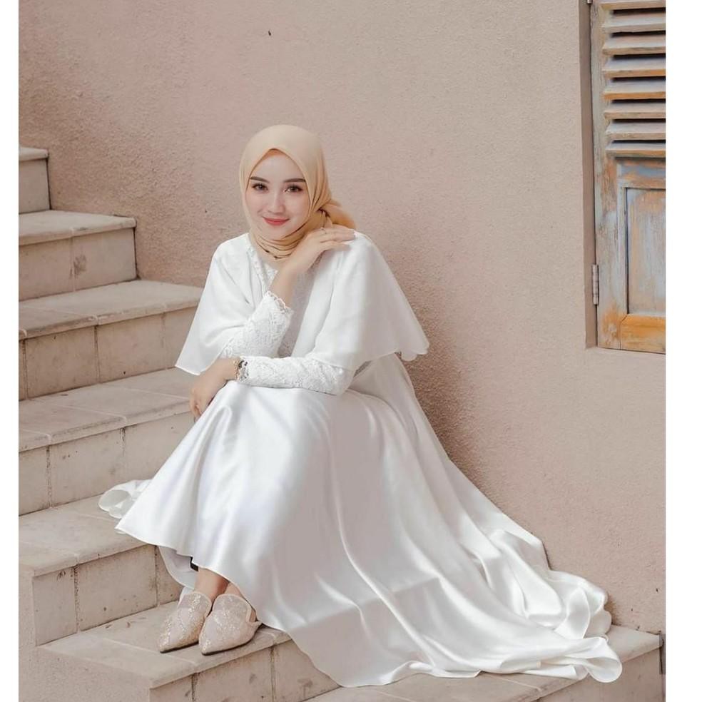 MLK-Syirin Dress Wanita Dewasa Busui Resleting Depan Tanpa Hijab/Fashion Gamis Wanita Brokat Bahan M