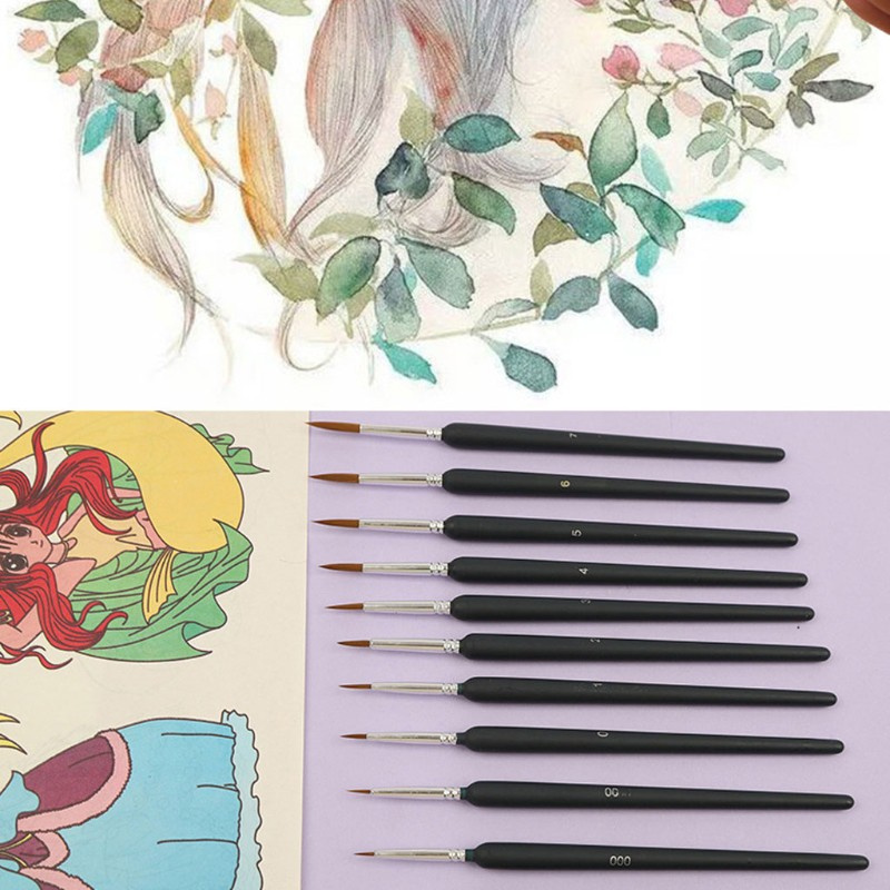 Shiny 10Pcs Miniature Paint Brushes Set Professional Nylon Hook Line Pen Art Liner Drawing For Acrylic Watercolor Painting Fine Detailing & Art Painting | Shopee Indonesia