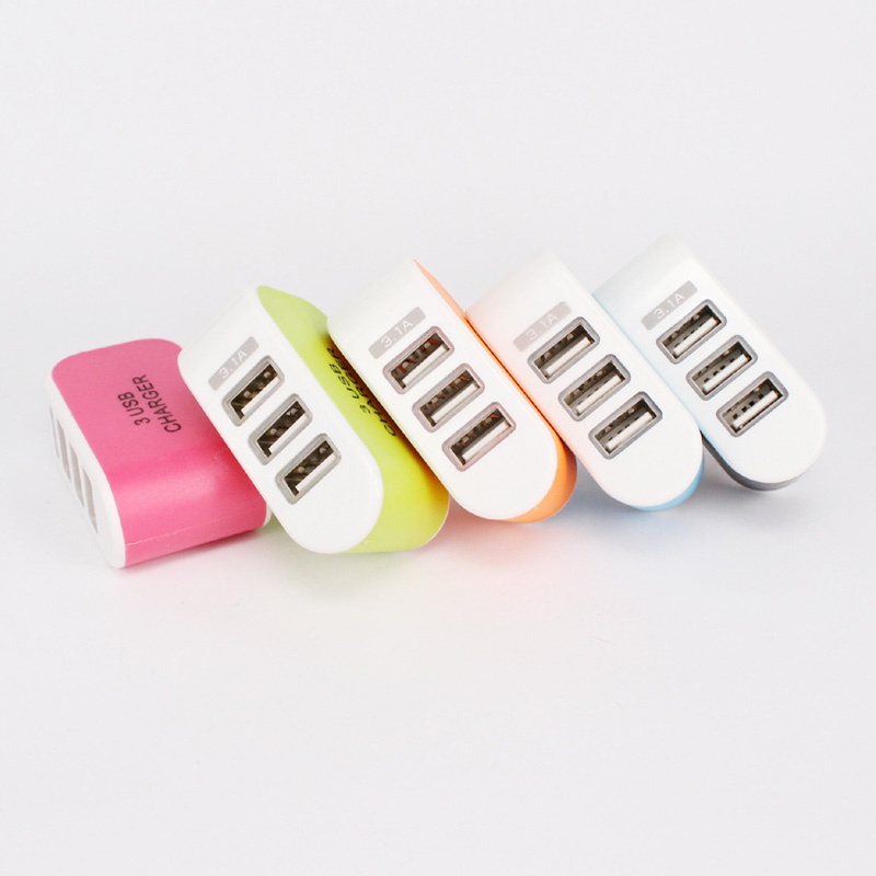 1pc Adapter Charger Dinding 3 Port USB 3.1A Portable Warna Permen Untuk Travel